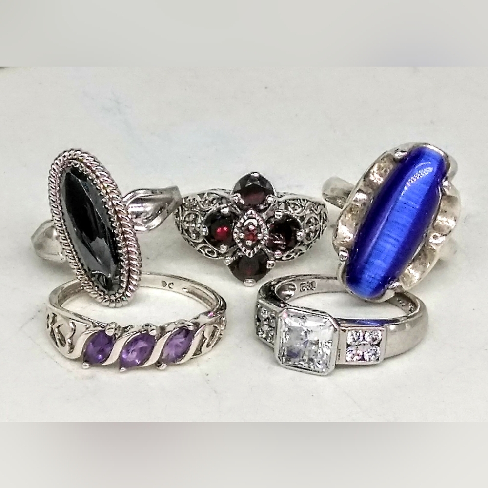 Vintage Designer Signed Sterling Silver Gemstone Rings Lot